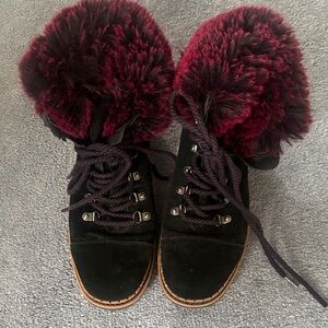 Sam Edelman Black and Burgundy Fur Ankle Boots